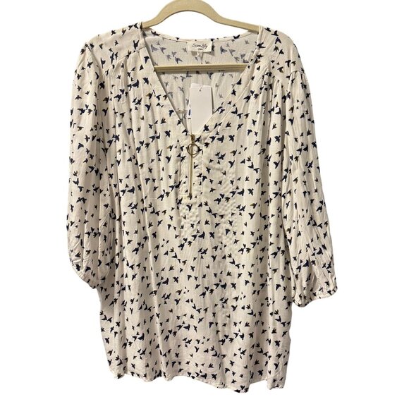 Siren Lily Blouse Sz 3X Bird Pattern Blouse With Zipper Neckline. NWT - Picture 3 of 12